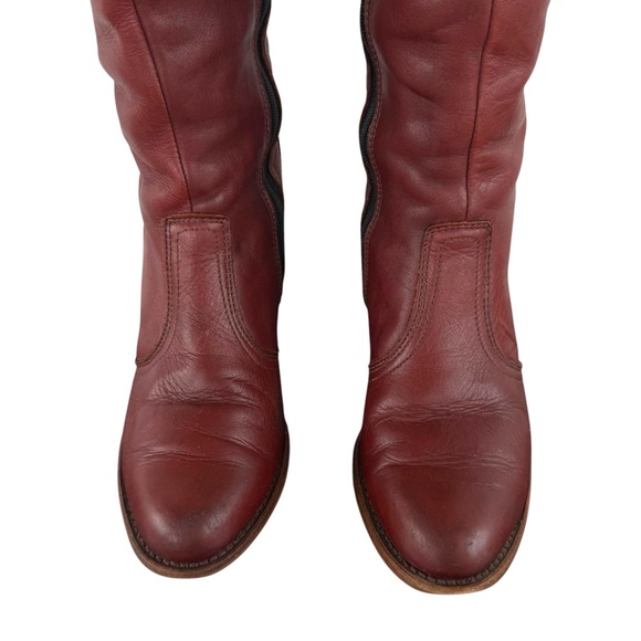 Vintage 70s Dexter Western Boots Tall Heeled Leather Oxblood Red Made USA | 8.5 - Picture 5 of 15